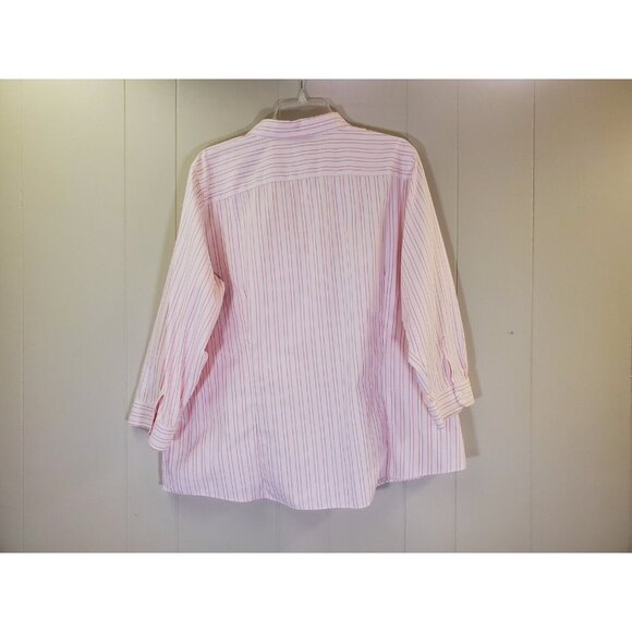 LL Bean Women's 2X Striped Pink Cotton Long Sleeve Button Down Shirt - Picture 4 of 7